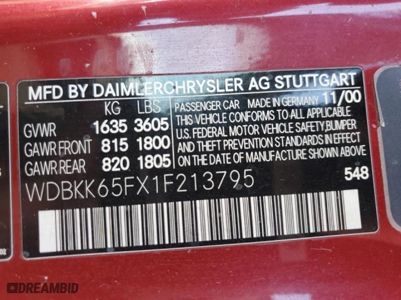 2001 Mercedes-Benz SLK-Class with VIN WDBKK65FX1F213795, listed as a Copart auction lot 43669765 with NaN miles and Salvage Title. Bid and sale history available at carsss.com. Image 12.