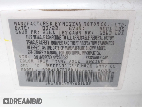 2022 Nissan Sentra SV with VIN 3N1AB8CVXNY255632, listed as a IAAI auction lot 41983125 with 45,814 mi miles. Bid and sale history available at carsss.com. Image 9.