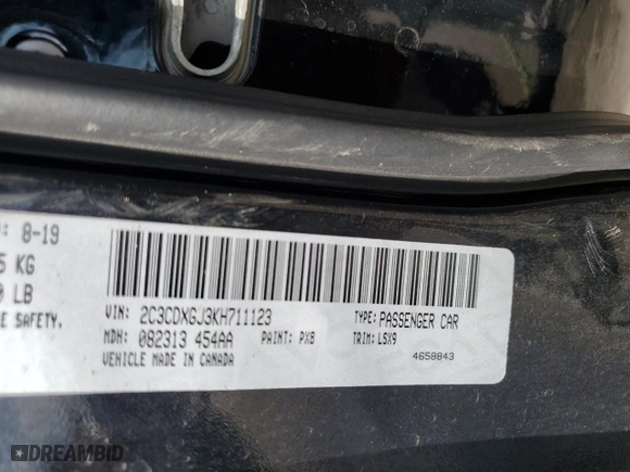 2019 Dodge Charger Scat Pack with VIN 2C3CDXGJ3KH711123, listed as a Copart auction lot 48477385 with 0 mi miles and Salvage Title. Bid and sale history available at carsss.com. Image 13.