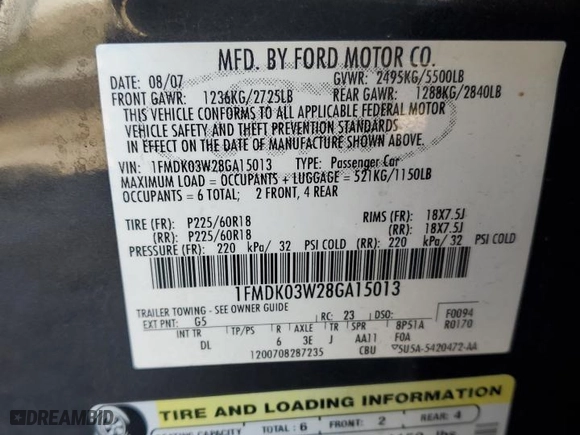 2008 Ford Taurus X Limited with VIN 1FMDK03W28GA15013, listed as a Copart auction lot 87662635 with 231,919 mi miles and Salvage Title. Bid and sale history available at carsss.com. Image 15.