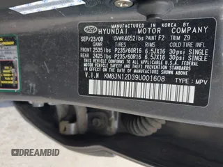 2009 Hyundai Tucson Limited with VIN KM8JN12D39U001608, listed as a IAAI auction lot 42132678 with 182,337 mi miles. Bid and sale history available at carsss.com. Image 9.