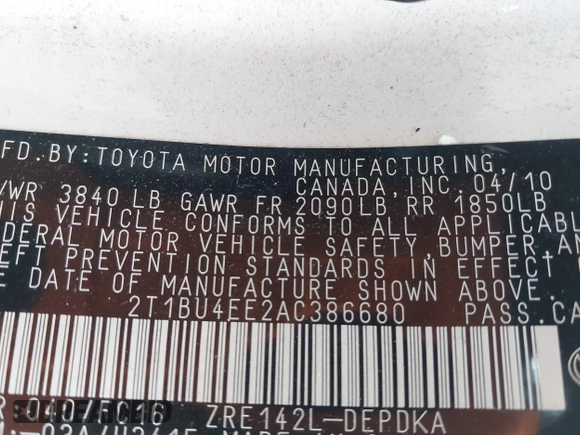 2010 Toyota Corolla с VIN 2T1BU4EE2AC386680, выставлен на аукционе IAAI как лот 42331143 с пробегом 172 624 миль миль и . История ставок и продаж доступна на DreamBid. Изображение 9.