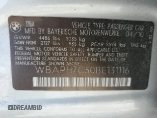 2011 BMW 3 Series 328i z VIN WBAPH7C50BE131116, wystawiony jako Copart lot #56223635 z przebiegiem 163 927 mil mil oraz Czysty tytuł • Clean title. Historia ofert i sprzedaży dostępna na DreamBid. Obrazek 12.