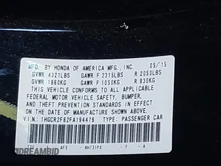 2015 Honda Accord EX-L with VIN 1HGCR2F82FA194479, listed as a IAAI auction lot 42492773 with Not provided miles and . Bid and sale history available at DreamBid. Image 9.