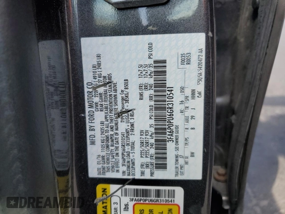 2016 Ford Fusion Energi SE Luxury with VIN 3FA6P0PU6GR310541, listed as a Copart auction lot 52297815 with 122,985 mi miles and Non Repairable. Bid and sale history available at carsss.com. Image 12.