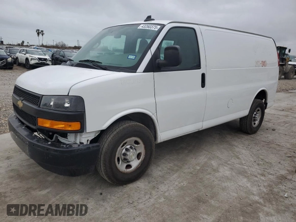2020 Chevrolet Express Cargo Van with VIN 1GCWGAFP3L1254185, listed as a Copart auction lot 43260375 with 59,636 mi miles and Clean Title. Bid and sale history available at carsss.com. Image 1.