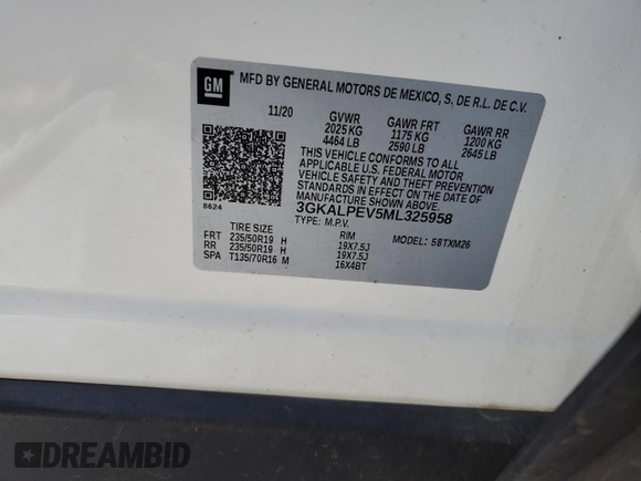 2021 GMC Terrain SLT with VIN 3GKALPEV5ML325958, listed as a Copart auction lot 41509375 with Not provided miles and Salvage title. Bid and sale history available at DreamBid. Image 12.