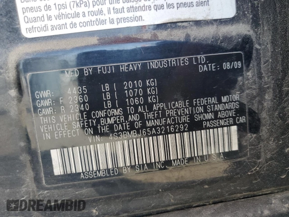 2010 Subaru Legacy Limited with VIN 4S3BMBJ65A3216292, listed as a Copart auction lot 70732084 with 98,334 mi miles and Salvage title. Bid and sale history available at DreamBid. Image 15.
