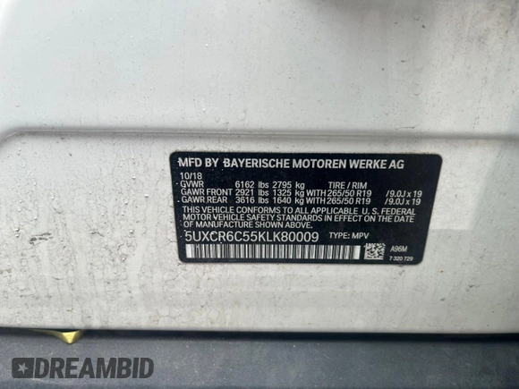 2019 BMW X5 xDrive40i with VIN 5UXCR6C55KLK80009, listed as a Copart auction lot 66447745 with 98,821 mi miles and Clean title. Bid and sale history available at DreamBid. Image 10.