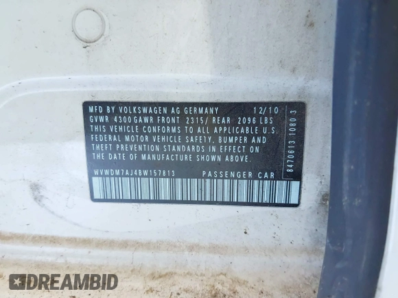 2011 Volkswagen Golf TDI с VIN WVWDM7AJ4BW157813, выставлен на аукционе IAAI как лот 42484508 с пробегом 59 772 миль миль и . История ставок и продаж доступна на DreamBid. Изображение 9.