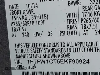 2014 Ford F-150 XL with VIN 1FTFW1CT5EKF90924, listed as a IAAI auction lot 41779079 with 250,591 mi miles. Bid and sale history available at carsss.com. Image 9.