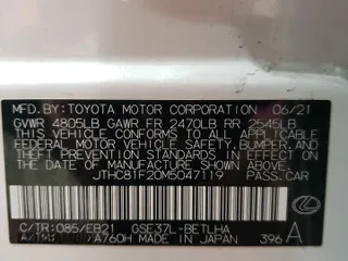 2021 Lexus IS with VIN JTHC81F20M5047119, listed as a Copart auction lot 87602185 with 16,575 mi miles and Salvage Title. Bid and sale history available at carsss.com. Image 14.