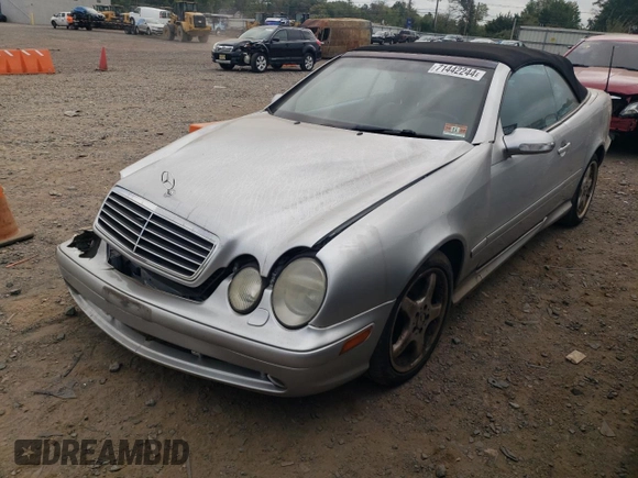 2002 Mercedes-Benz CLK 55 AMG with VIN WDBLK74G12T115679, listed as a Copart auction lot 71442244 with Not Provided miles and Salvage Title. Bid and sale history available at DreamBid. Image 1.