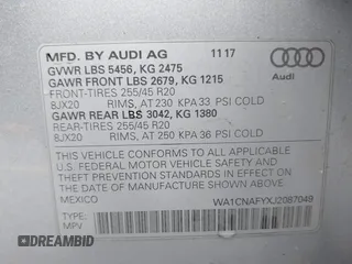 2018 Audi Q5 Prestige with VIN WA1CNAFYXJ2087049, listed as a IAAI auction lot 41145218 with 38,785 mi miles. Bid and sale history available at carsss.com. Image 9.