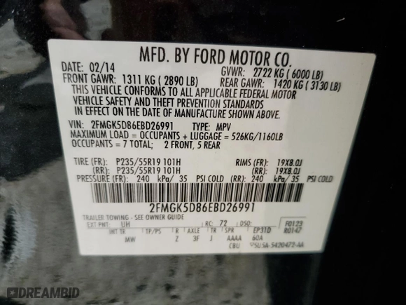 2014 Ford Flex Limited with VIN 2FMGK5D86EBD26991, listed as a Copart auction lot 47117685 with 88,069 mi miles and Salvage Title. Bid and sale history available at carsss.com. Image 13.