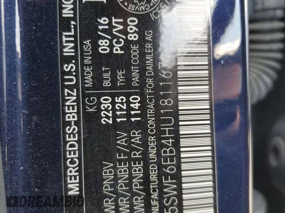 2017 Mercedes-Benz C 43 AMG with VIN 55SWF6EB4HU181167, listed as a Copart auction lot 59149685 with 107,499 mi miles and Salvage title. Bid and sale history available at DreamBid. Image 13.