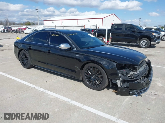 2013 Audi S8 with VIN WAUD2AFD6DN021372, listed as a IAAI auction lot 41983495 with 159,832 mi miles. Bid and sale history available at carsss.com. Image 1.