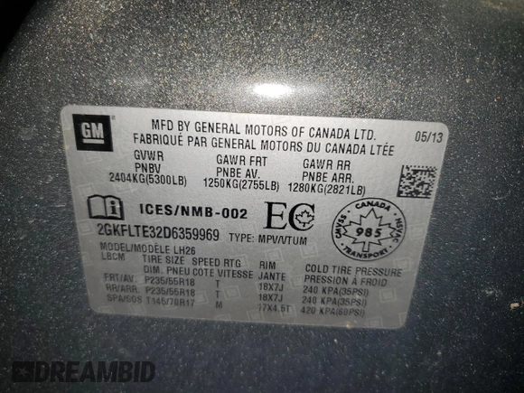 2013 GMC Terrain SLE with VIN 2GKFLTE32D6359969, listed as a Copart auction lot 51504155 with 175,052 mi miles and Non Repairable. Bid and sale history available at carsss.com. Image 12.