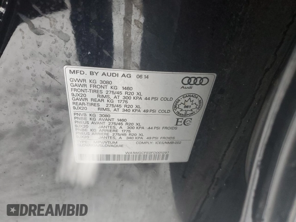 2015 Audi Q7 3.0T Vorsprung Edition with VIN WA1WGCFE0FD001297, listed as a Copart auction lot 43398965 with 136,498 mi miles and Salvage Title. Bid and sale history available at carsss.com. Image 14.