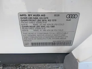 2020 Audi Q5 Premium with VIN WA1ANAFY2L2066089, listed as a IAAI auction lot 41934177 with 52,340 mi miles. Bid and sale history available at carsss.com. Image 9.