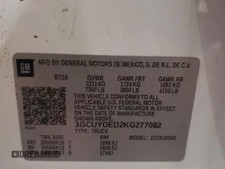 2019 Chevrolet Silverado 1500 LT with VIN 3GCUYDED2KG277082, listed as a Copart auction lot 41856025 with 94,106 mi miles and Salvage Title. Bid and sale history available at carsss.com. Image 12.