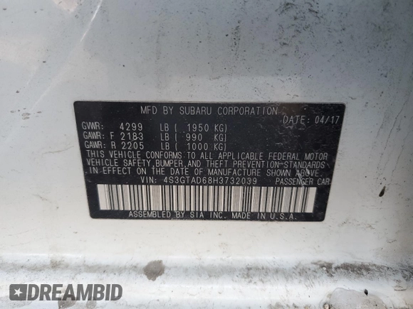 2017 Subaru Impreza Premium with VIN 4S3GTAD68H3732039, listed as a Copart auction lot 44581315 with 104,388 mi miles and Salvage title. Bid and sale history available at DreamBid. Image 14.