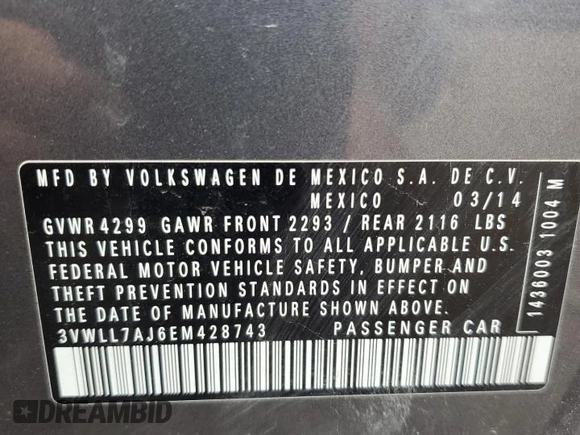 2014 Volkswagen Jetta TDI w/Premium with VIN 3VWLL7AJ6EM428743, listed as a Copart auction lot 63459355 with 145,814 mi miles and Salvage title. Bid and sale history available at DreamBid. Image 12.
