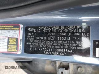 2016 Kia Rio LX with VIN KNADM4A38G6688646, listed as a IAAI auction lot 41904765 with 99,780 mi miles and . Bid and sale history available at DreamBid. Image 9.