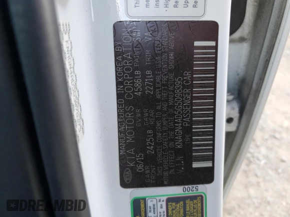 2016 Kia Optima Hybrid EX with VIN KNAGN4AD5G5098395, listed as a Copart auction lot 45480565 with 161,301 mi miles and Salvage Title. Bid and sale history available at carsss.com. Image 15.