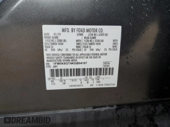 2019 Ford Explorer Sport with VIN 1FM5K8GT4KGB04107, listed as a Copart auction lot 51049395 with 88,800 mi miles and Salvage Title. Bid and sale history available at carsss.com. Image 14.