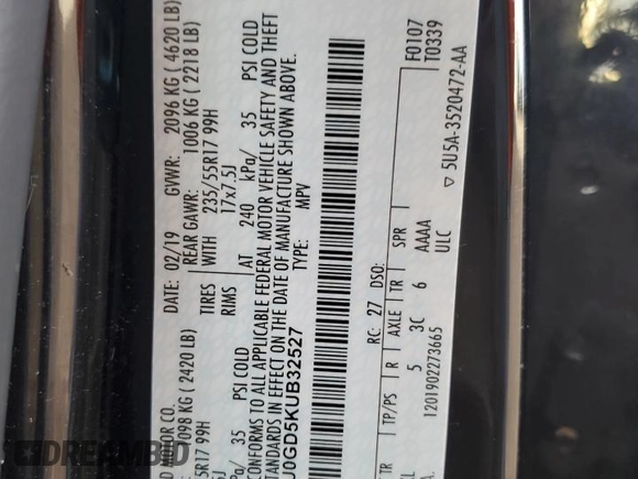 2019 Ford Escape SE with VIN 1FMCU0GD5KUB32527, listed as a Copart auction lot 43687295 with 0 mi miles and Salvage Title. Bid and sale history available at carsss.com. Image 13.