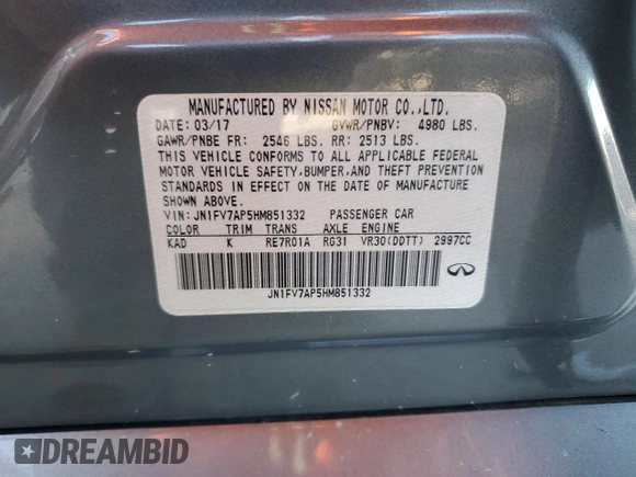 2017 Infiniti Q50 Red Sport 400 with VIN JN1FV7AP5HM851332, listed as a Copart auction lot 84598074 with Not Provided miles and Salvage Title. Bid and sale history available at DreamBid. Image 13.