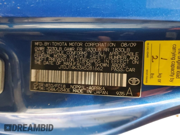 2010 Toyota Yaris with VIN JTDJT4K33A5281662, listed as a Copart auction lot 43604555 with 187,029 mi miles and Salvage Title. Bid and sale history available at DreamBid. Image 12.