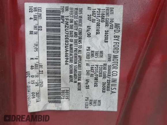 2003 Ford Explorer Sport XLS z VIN 1FMZU70E83UA46944, wystawiony jako Copart lot #86215894 z przebiegiem 127 164 mil mil oraz Szkoda całkowita • Salvage title. Historia ofert i sprzedaży dostępna na DreamBid. Obrazek 15.
