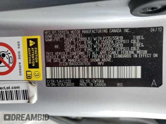 2013 Lexus RX 350 z VIN 2T2ZK1BA5DC087656, wystawiony jako Copart lot #58517375 z przebiegiem 51 582 mil mil oraz Szkoda całkowita • Salvage title. Historia ofert i sprzedaży dostępna na DreamBid. Obrazek 13.