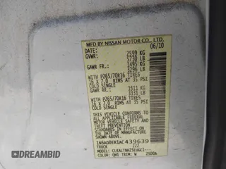 2010 Nissan Frontier SE with VIN 1N6AD0ER1AC439639, listed as a IAAI auction lot 42044296 with 101,804 mi miles and . Bid and sale history available at DreamBid. Image 9.