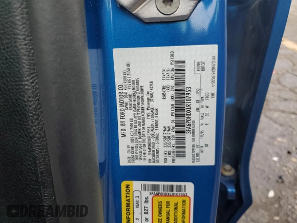 2020 Ford Fusion SE with VIN 3FA6P0HDXLR107953, listed as a Copart auction lot 59684305 with 55,043 mi miles and Non repairable. Bid and sale history available at DreamBid. Image 12.