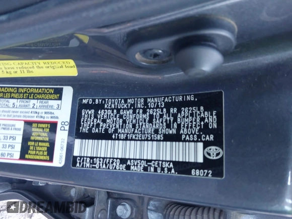2014 Toyota Camry L with VIN 4T1BF1FK2EU751585, listed as a IAAI auction lot 41730388 with 153,465 mi miles. Bid and sale history available at carsss.com. Image 9.