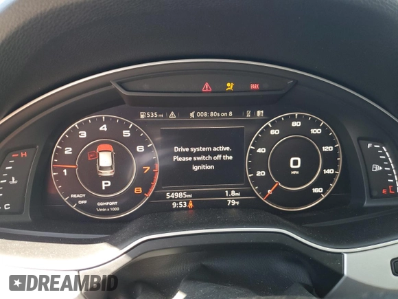 2019 Audi Q7 Premium Plus with VIN WA1LHAF75KD025255, listed as a Copart auction lot 56033515 with 54,985 mi miles and Salvage title. Bid and sale history available at DreamBid. Image 9.