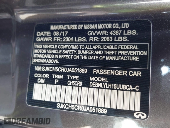 2018 Infiniti QX30 Premium z VIN SJKCH5CR0JA051889, wystawiony jako IAAI lot #42234392 z przebiegiem 104 095 mil mil oraz . Historia ofert i sprzedaży dostępna na DreamBid. Obrazek 9.