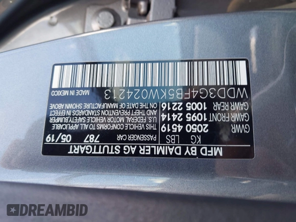 2019 Mercedes-Benz A 220 with VIN WDD3G4FB5KW024213, listed as a IAAI auction lot 42235197 with 49,251 mi miles and . Bid and sale history available at DreamBid. Image 9.