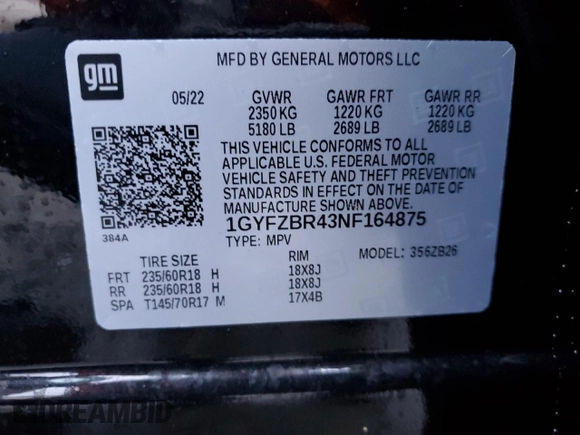 2022 Cadillac XT4 AWD Luxury with VIN 1GYFZBR43NF164875, listed as a Copart auction lot 43823723 with Not Provided miles and . Bid and sale history available at carsss.com. Image 15.