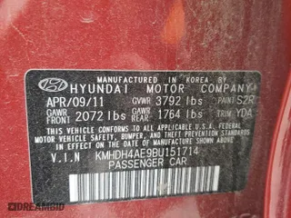 2011 Hyundai Elantra Ltd with VIN KMHDH4AE9BU151714, listed as a Copart auction lot 89160755 with 53,059 mi miles and Salvage Title. Bid and sale history available at carsss.com. Image 15.