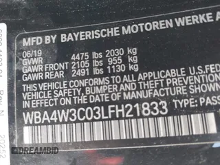 2020 BMW 4 Series 430i with VIN WBA4W3C03LFH21833, listed as a IAAI auction lot 42432388 with Not provided miles and . Bid and sale history available at DreamBid. Image 9.