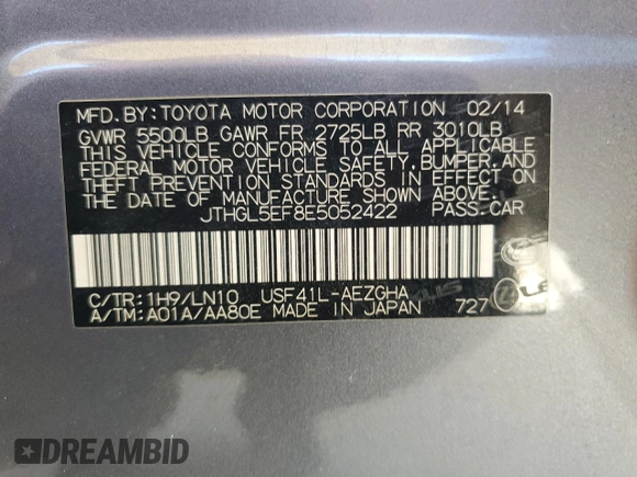 2014 Lexus LS 460 L with VIN JTHGL5EF8E5052422, listed as a Copart auction lot 69878164 with 163,153 mi miles and Salvage title. Bid and sale history available at DreamBid. Image 13.