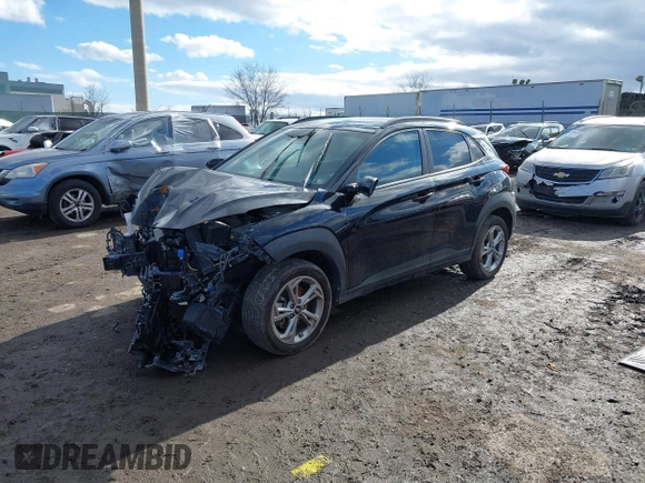 2023 Hyundai Kona SEL with VIN KM8K6CAB8PU041614, listed as a IAAI auction lot 41493717 with 1 mi miles. Bid and sale history available at carsss.com. Image 2.
