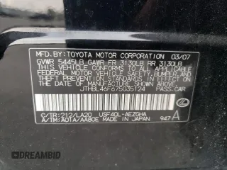 2007 Lexus LS 460 with VIN JTHBL46F675035124, listed as a Copart auction lot 54334835 with 155,919 mi miles and Salvage title. Bid and sale history available at DreamBid. Image 12.