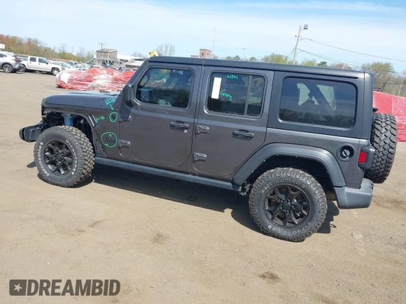 2021 Jeep Wrangler Unlimited Willys with VIN 1C4HJXDG1MW672507, listed as a IAAI auction lot 42084805 with 59,943 mi miles and . Bid and sale history available at DreamBid. Image 3.