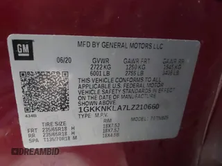 2020 GMC Acadia SLE with VIN 1GKKNKLA7LZ210660, listed as a IAAI auction lot 41374358 with 59,083 mi miles and . Bid and sale history available at carsss.com. Image 9.