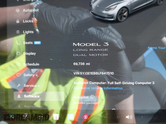 2020 Tesla Model 3 Long Range with VIN 5YJ3E1EB6LF647510, listed as a IAAI auction lot 41692902 with 69,736 mi miles. Bid and sale history available at carsss.com. Image 7.